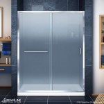 Infinity-Z 34 in. D x 60 in. W x 74 3/4 in. H Frosted Sliding Shower Door in Chrome and Right Drain White Base