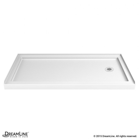 Infinity-Z 34 in. D x 60 in. W x 74 3/4 in. H Frosted Sliding Shower Door in Chrome and Right Drain White Base