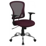 Mid-Back Burgundy Mesh Swivel Task Office Chair with Chrome Base and Arms