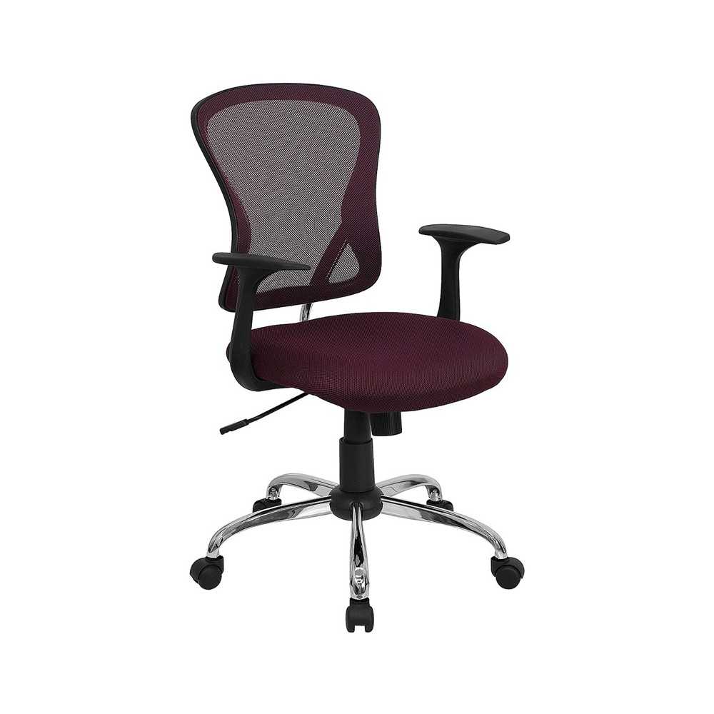 Mid-Back Burgundy Mesh Swivel Task Office Chair with Chrome Base and Arms