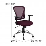 Mid-Back Burgundy Mesh Swivel Task Office Chair with Chrome Base and Arms