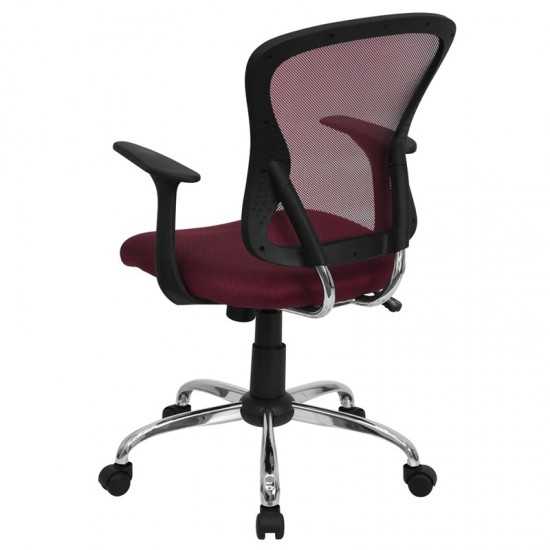 Mid-Back Burgundy Mesh Swivel Task Office Chair with Chrome Base and Arms