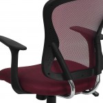 Mid-Back Burgundy Mesh Swivel Task Office Chair with Chrome Base and Arms