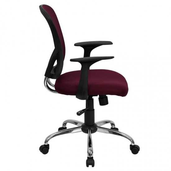 Mid-Back Burgundy Mesh Swivel Task Office Chair with Chrome Base and Arms