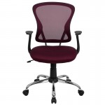 Mid-Back Burgundy Mesh Swivel Task Office Chair with Chrome Base and Arms