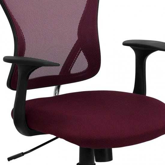 Mid-Back Burgundy Mesh Swivel Task Office Chair with Chrome Base and Arms