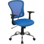 Mid-Back Blue Mesh Swivel Task Office Chair with Chrome Base and Arms