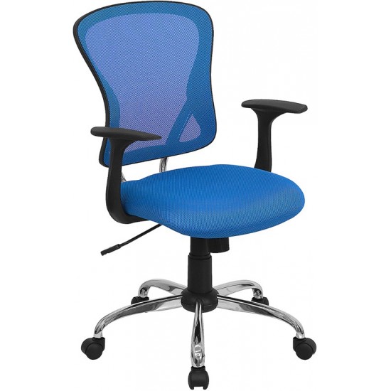 Mid-Back Blue Mesh Swivel Task Office Chair with Chrome Base and Arms