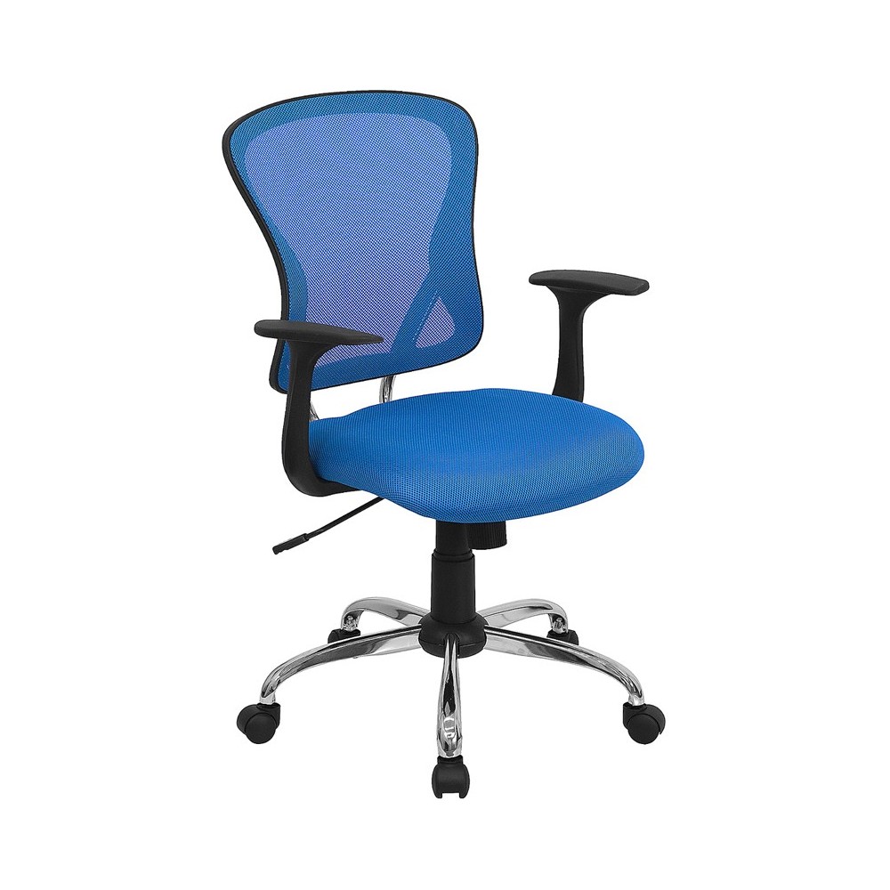 Mid-Back Blue Mesh Swivel Task Office Chair with Chrome Base and Arms