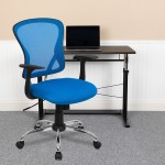 Mid-Back Blue Mesh Swivel Task Office Chair with Chrome Base and Arms