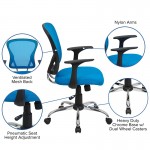 Mid-Back Blue Mesh Swivel Task Office Chair with Chrome Base and Arms