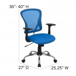 Mid-Back Blue Mesh Swivel Task Office Chair with Chrome Base and Arms