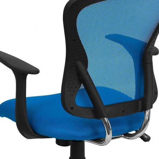 Mid-Back Blue Mesh Swivel Task Office Chair with Chrome Base and Arms