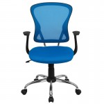 Mid-Back Blue Mesh Swivel Task Office Chair with Chrome Base and Arms