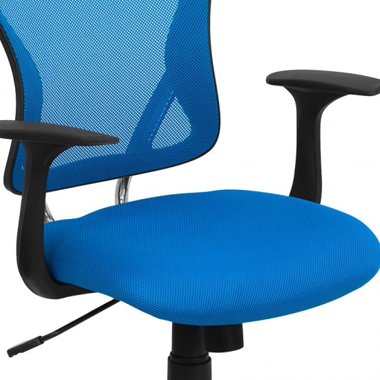 Mid-Back Blue Mesh Swivel Task Office Chair with Chrome Base and Arms