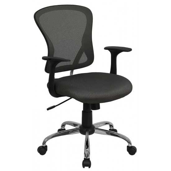 Mid-Back Dark Gray Mesh Swivel Task Office Chair with Chrome Base and Arms