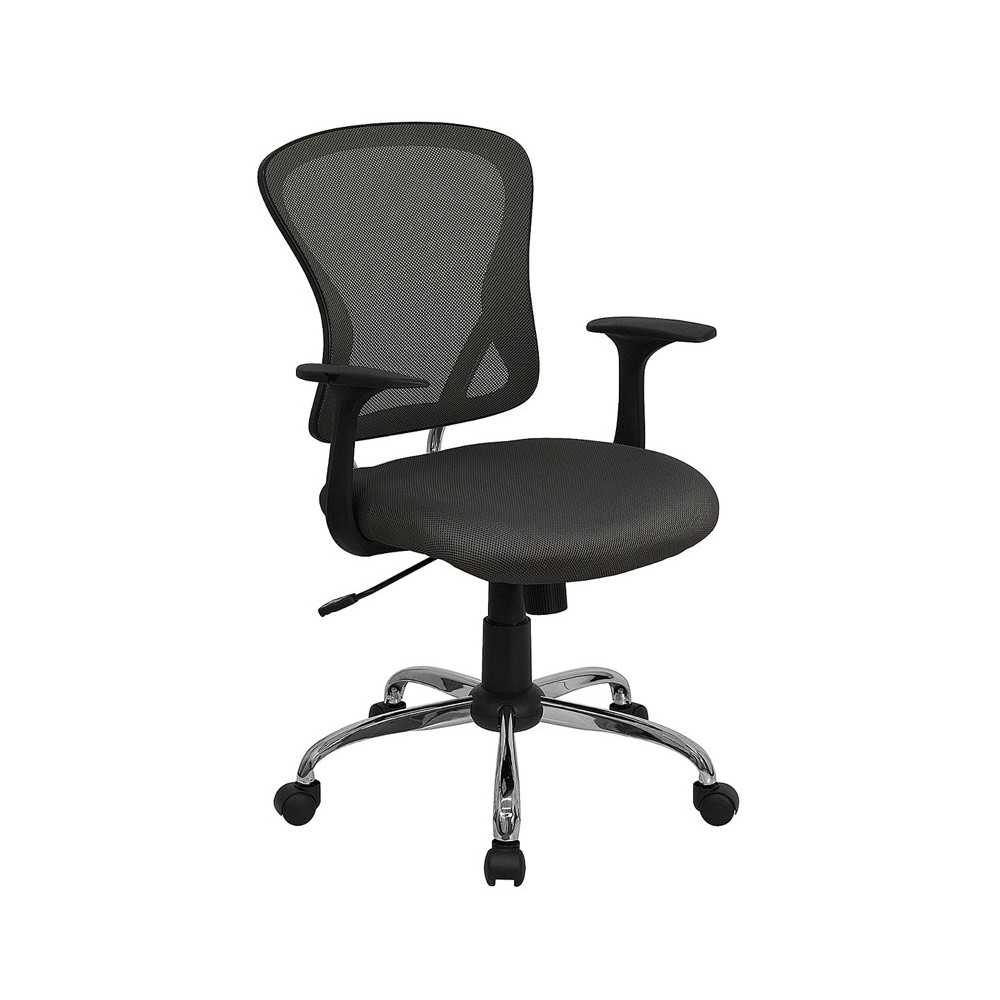 Mid-Back Dark Gray Mesh Swivel Task Office Chair with Chrome Base and Arms