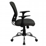 Mid-Back Dark Gray Mesh Swivel Task Office Chair with Chrome Base and Arms