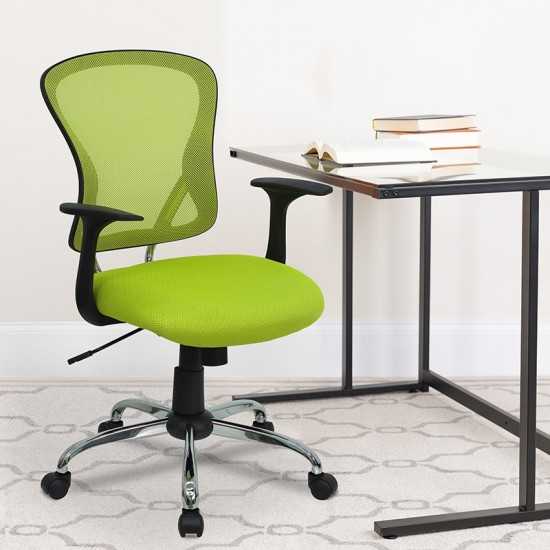 Mid-Back Green Mesh Swivel Task Office Chair with Chrome Base and Arms