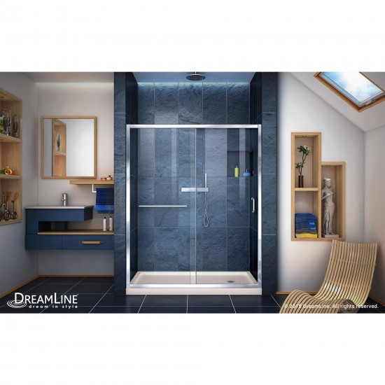 Infinity-Z 30 in. D x 60 in. W x 74 3/4 in. H Clear Sliding Shower Door in Chrome and Right Drain Biscuit Base
