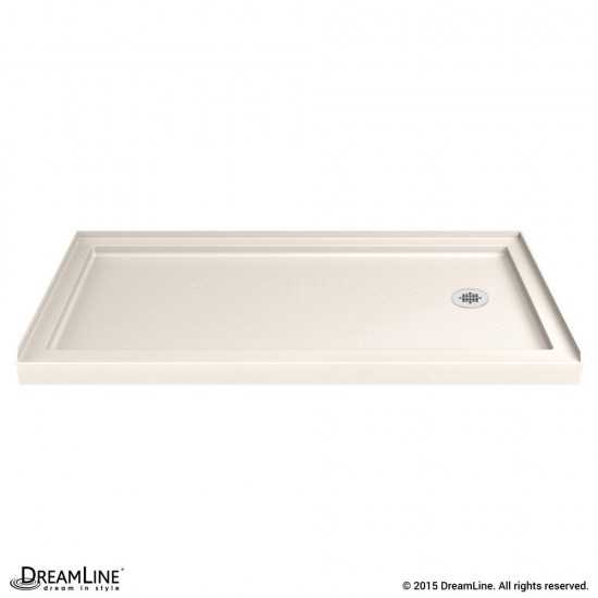 Infinity-Z 30 in. D x 60 in. W x 74 3/4 in. H Frosted Sliding Shower Door in Chrome and Right Drain Biscuit Base