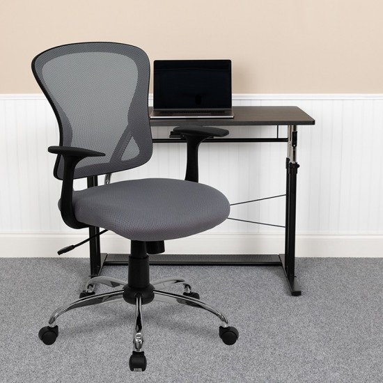 Mid-Back Gray Mesh Swivel Task Office Chair with Chrome Base and Arms