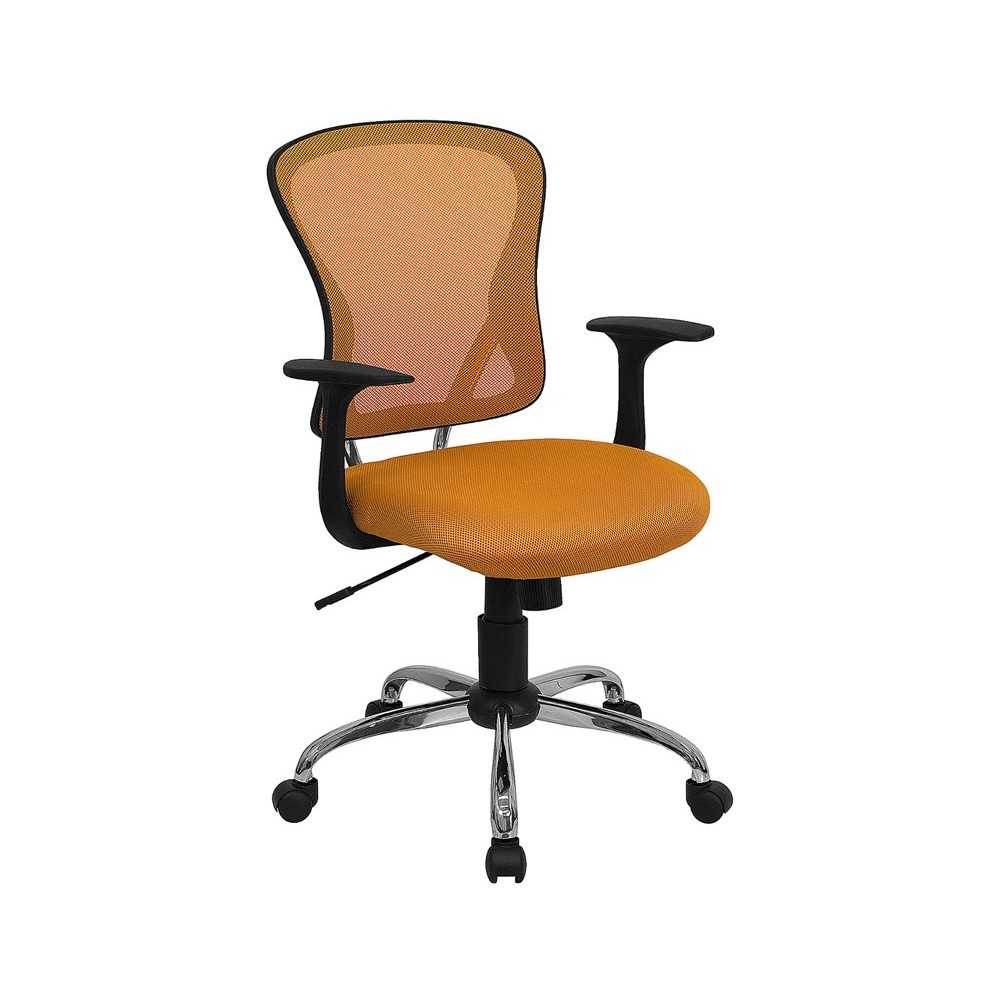 Mid-Back Orange Mesh Swivel Task Office Chair with Chrome Base and Arms Mid-Back Orange Mesh Swivel Task Office Chair with Chrome Base and Arms