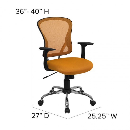 Mid-Back Orange Mesh Swivel Task Office Chair with Chrome Base and Arms