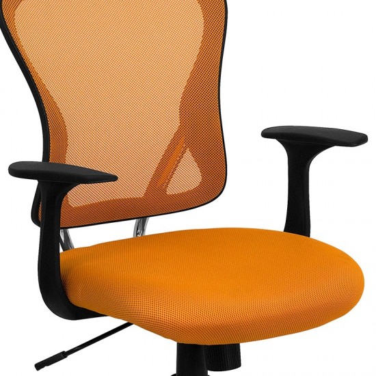 Mid-Back Orange Mesh Swivel Task Office Chair with Chrome Base and Arms
