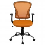 Mid-Back Orange Mesh Swivel Task Office Chair with Chrome Base and Arms