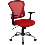 Mid-Back Red Mesh Swivel Task Office Chair with Chrome Base and Arms