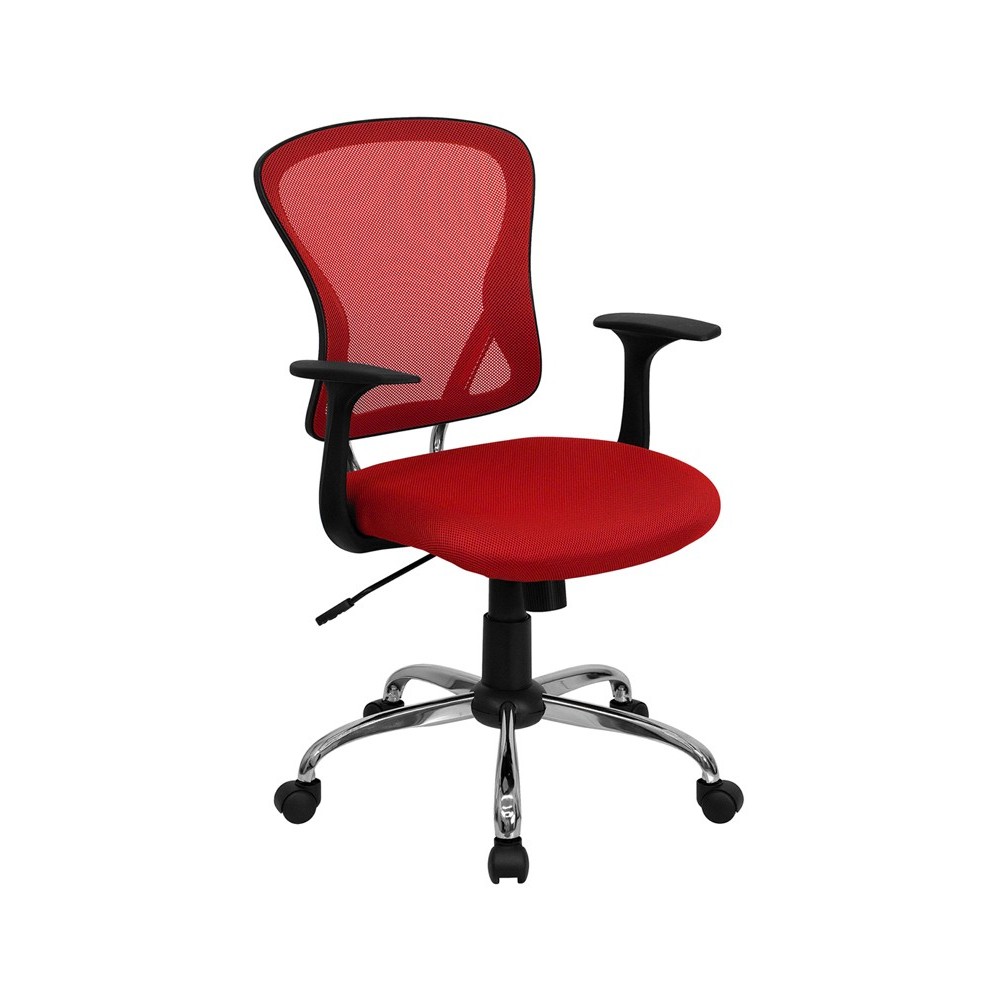 Mid-Back Red Mesh Swivel Task Office Chair with Chrome Base and Arms