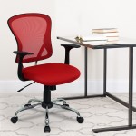 Mid-Back Red Mesh Swivel Task Office Chair with Chrome Base and Arms