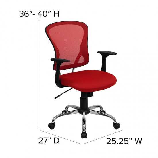 Mid-Back Red Mesh Swivel Task Office Chair with Chrome Base and Arms