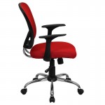 Mid-Back Red Mesh Swivel Task Office Chair with Chrome Base and Arms