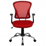 Mid-Back Red Mesh Swivel Task Office Chair with Chrome Base and Arms