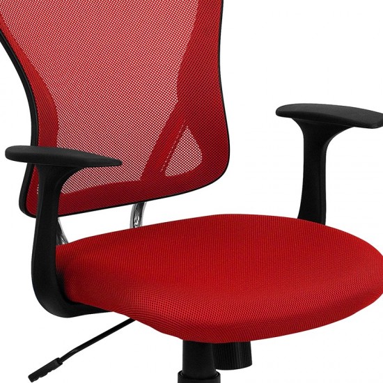 Mid-Back Red Mesh Swivel Task Office Chair with Chrome Base and Arms