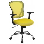 Mid-Back Yellow Mesh Swivel Task Office Chair with Chrome Base and Arms