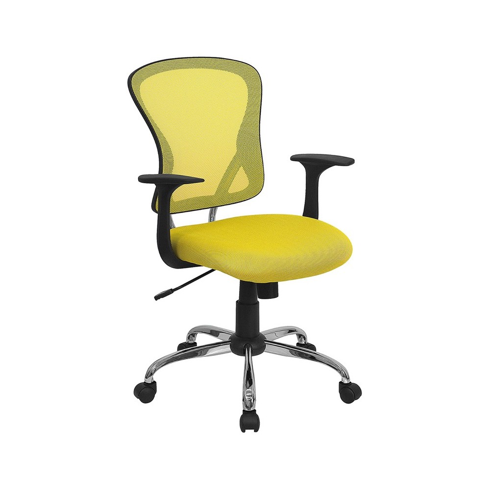 Mid-Back Yellow Mesh Swivel Task Office Chair with Chrome Base and Arms