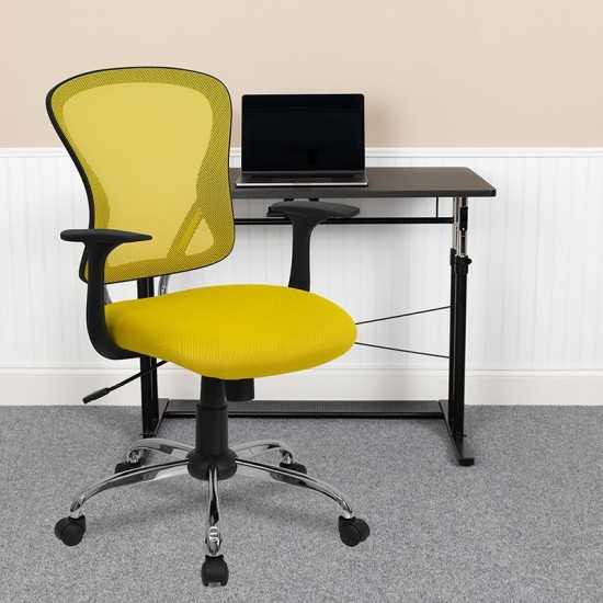 Mid-Back Yellow Mesh Swivel Task Office Chair with Chrome Base and Arms