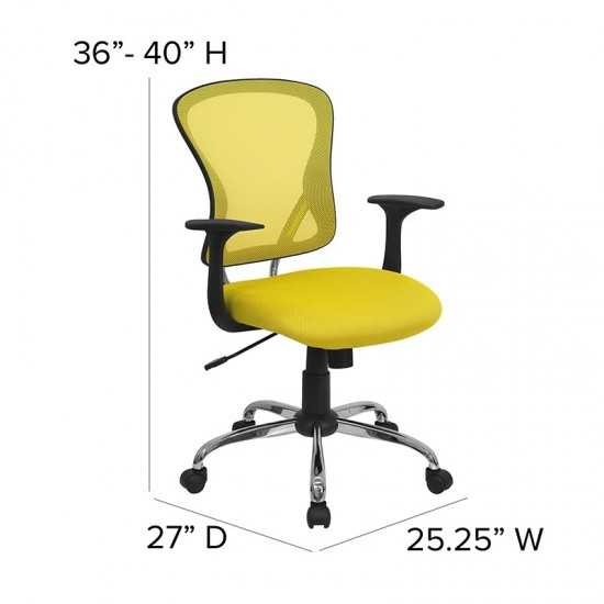 Mid-Back Yellow Mesh Swivel Task Office Chair with Chrome Base and Arms