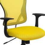 Mid-Back Yellow Mesh Swivel Task Office Chair with Chrome Base and Arms