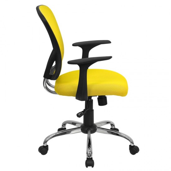 Mid-Back Yellow Mesh Swivel Task Office Chair with Chrome Base and Arms