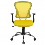 Mid-Back Yellow Mesh Swivel Task Office Chair with Chrome Base and Arms