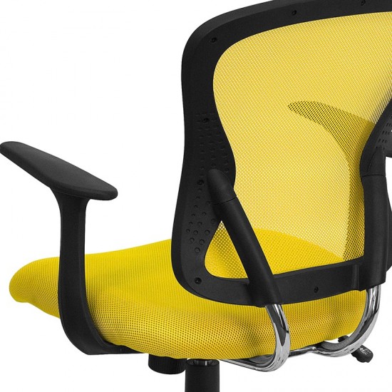 Mid-Back Yellow Mesh Swivel Task Office Chair with Chrome Base and Arms