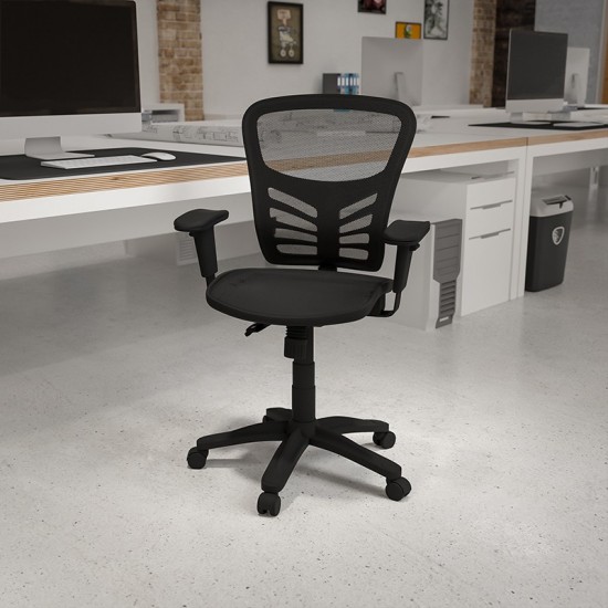 Mid-Back Transparent Black Mesh Multifunction Executive Swivel Ergonomic Office Chair with Adjustable Arms