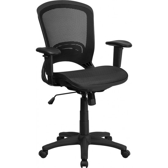 Mid-Back Transparent Black Mesh Executive Swivel Office Chair with Adjustable Arms