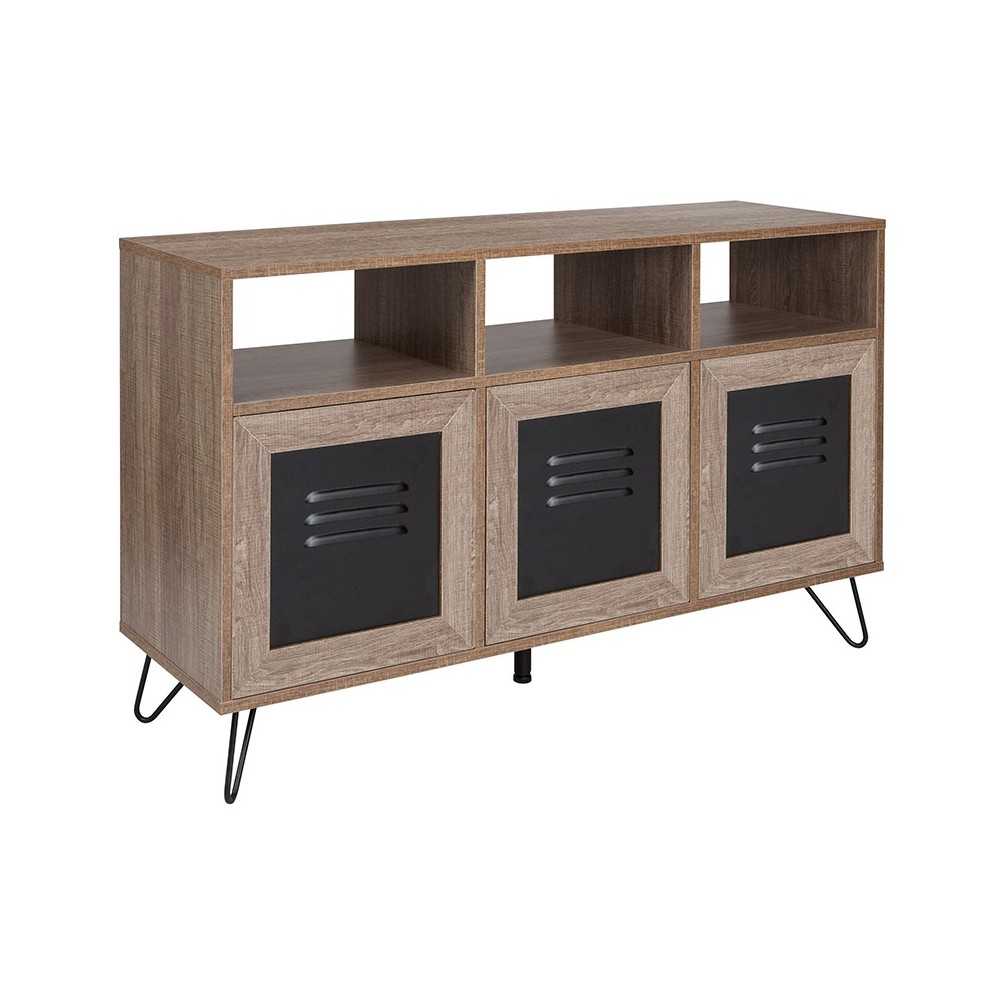 Woodridge Collection 44"W 3 Shelf Storage Console/Cabinet with Metal Doors in Rustic Wood Grain Finish