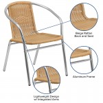 Commercial Aluminum and Beige Rattan Indoor-Outdoor Restaurant Stack Chair