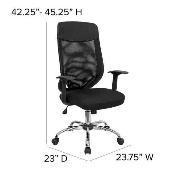 High Back Black Mesh Executive Swivel Office Chair with Arms